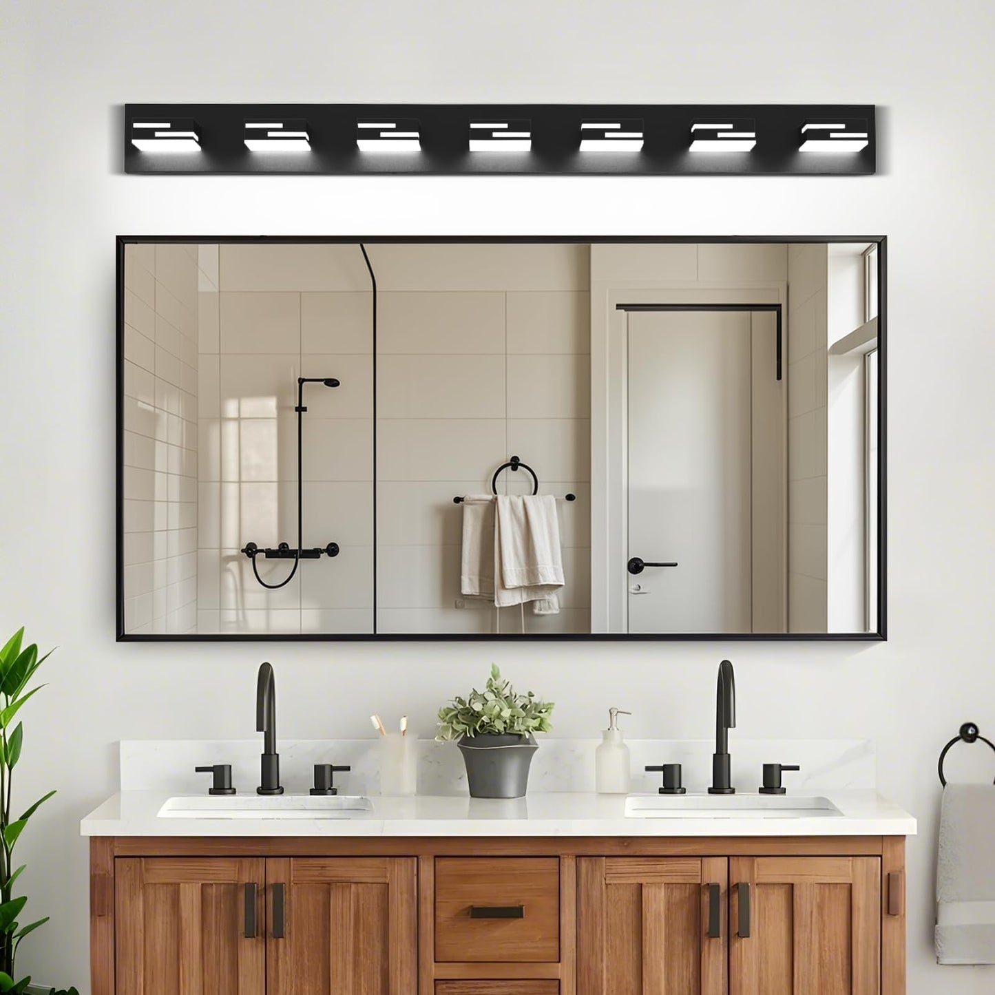 Lkhf Led Modern Bathroom Vanity Light Fixtures 7-Light 5Cct Dimmable Matte Black Vanity Lights For Bathroom Lighting Fixtures Over Mirror  With 350?Rotatable Acrylic Heads  48-Inch