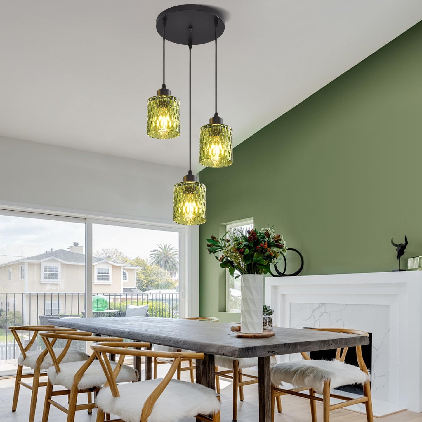 3 Lights Industrial Pendant Light With Glass Shade Matte Black Pendant Lighting Adjustable Industrial Retro Style Hanging Light Kitchen Island Farmhouse Pendant Lights Fixtures For Kitchen Farmhouse