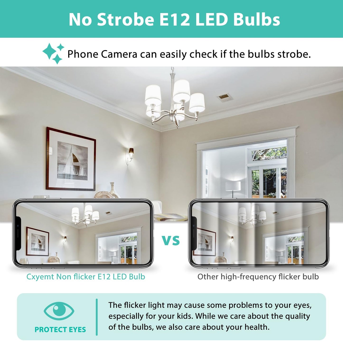 Cxyemt E12 LED Candelabra Bulb 4W 6000K Daylight White T3/T4 Base 6-Pack