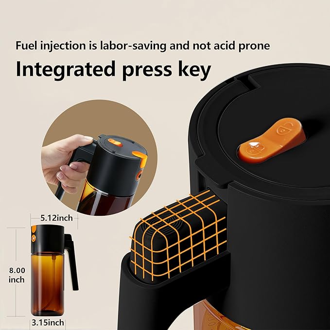 Olive Oil Spray Bottle Dispenser，2-in-1 Glass Material Kitchen Cooking Oil Sprayer，17 oz/500 ml Cooking Spray, Glass Spray Bottle with Tipper, Food Grade Spray for Kitchen, Salad, Frying, Barbecue