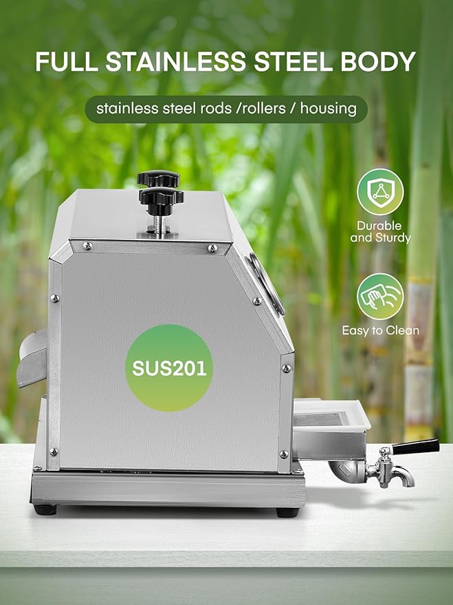 FOHERE Commercial Sugarcane Juicer, 110LBS/H High Output Sugar Cane Press with 3 Stainless Steel Rollers, 2.4" Large Inlet, Manual Sugarcane Juice Extractor Squeezer for Home/Commercial Use