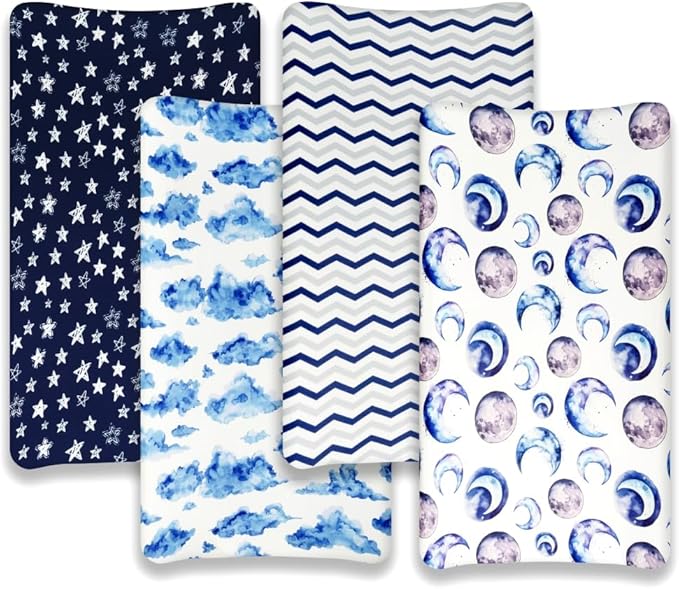 4 Pack Changing Pad Cover for Baby Boys Neutral Unisex Fitted Breathable Baby Changing Pad Sheets for Toddler Changing Table (Sky)