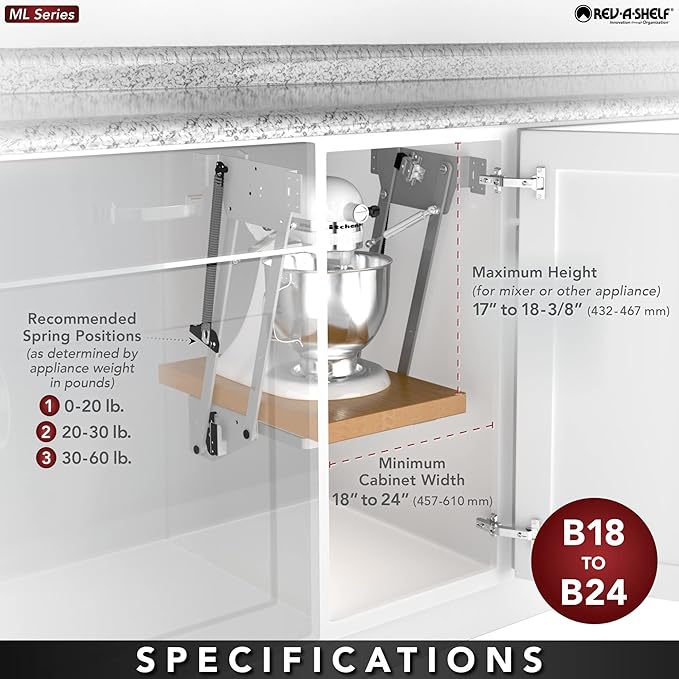 Rev-A-Shelf Kitchen Cabinet Spring Loaded Mixer and Appliance Lift Assist Mechanism for Small Kitchen Appliances, Zinc, RAS-ML-HDCR