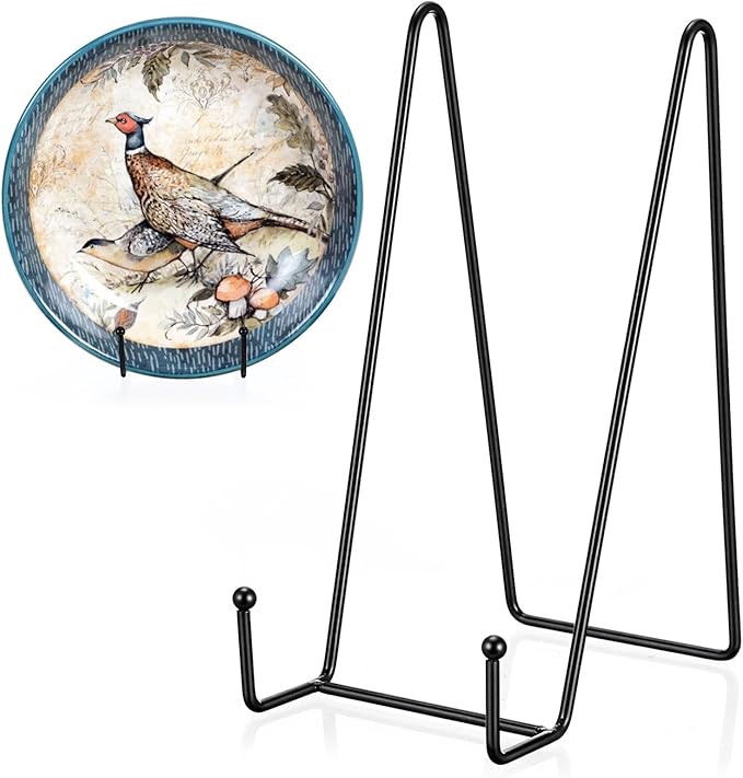4 Pack 8 Inch Plate Display Stand Black Metal Plate Holder Display Stands Frame Holders Stand for Displaying Picture, Decorative Platter, Book, Plaque, Photo, Small Easel, Tabletop Art