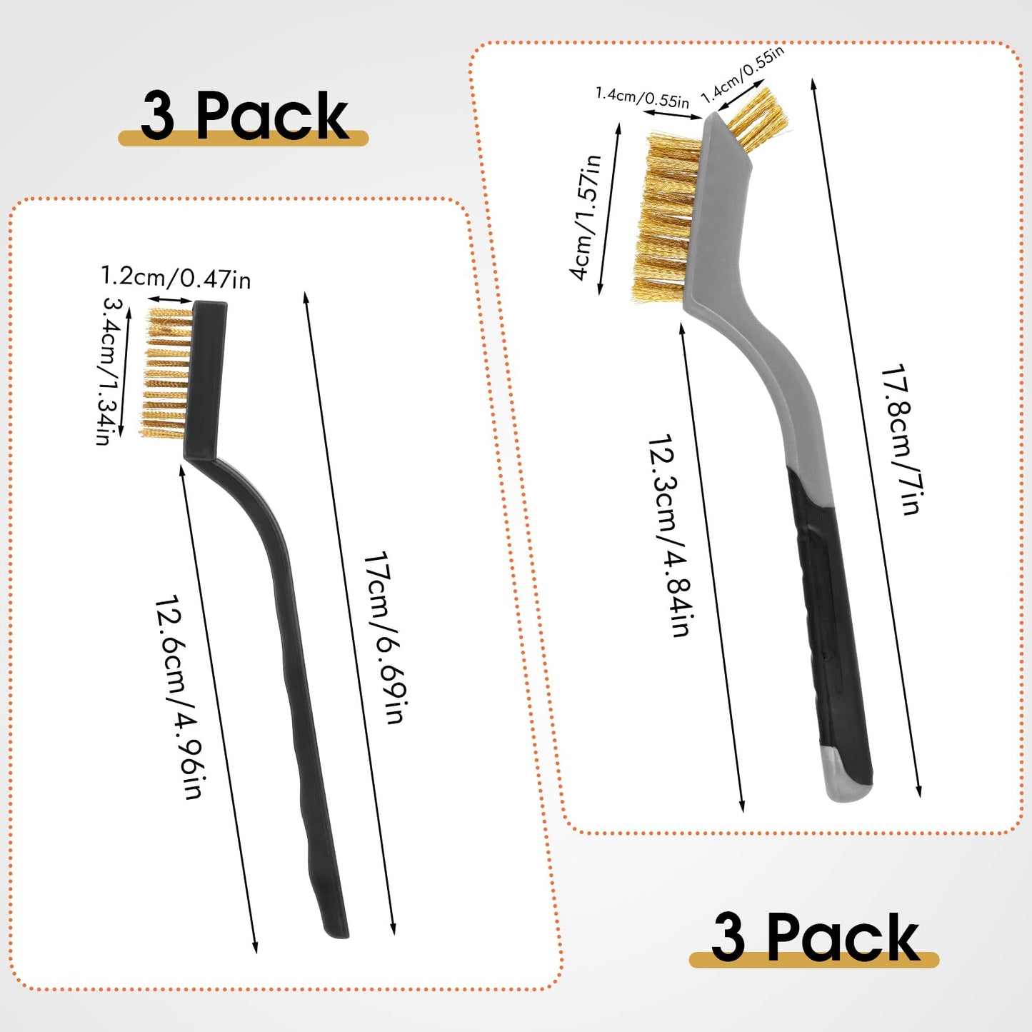6 Pieces Wire Brushes Set, Small Metal Brass Brush, Stainless Steel Brush, Nylon Brushes for Cleaning Metal Rust and Paint Removal (Grey+3 Mixed Color, L)