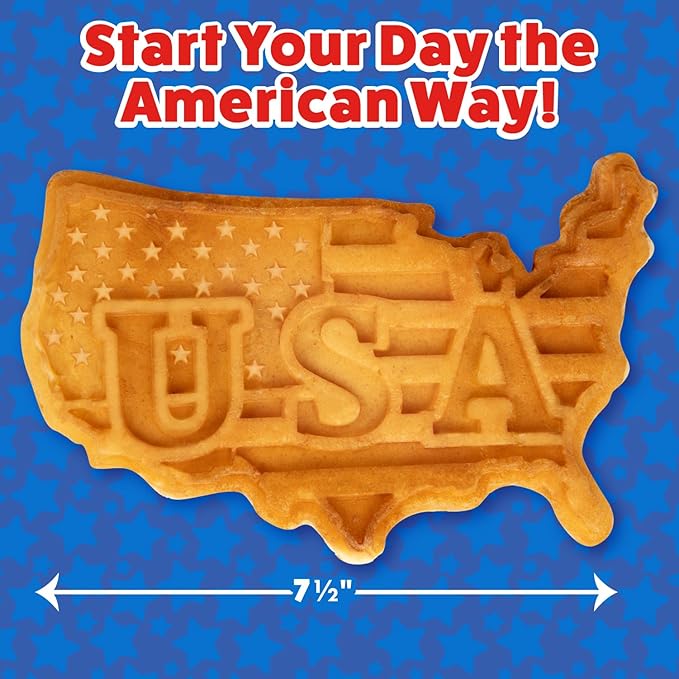 Great American USA Waffle Maker- Giant 7.5" Patriotic Waffles or Pancakes - Electric Nonstick Waffler Iron - America Spirit Party, Breakfast Griddle Baker Supplies with Recipe Guide- Novelty Xmas Gift