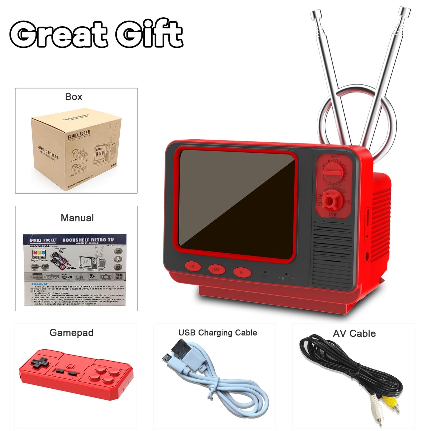 Handheld Game for Kids -Preloaded 168 Retro Video Games, Portable Gaming Player Support Two Players 3.0" LCD Screen, Mini TV Electronic Toy Gifts for Boys Girls