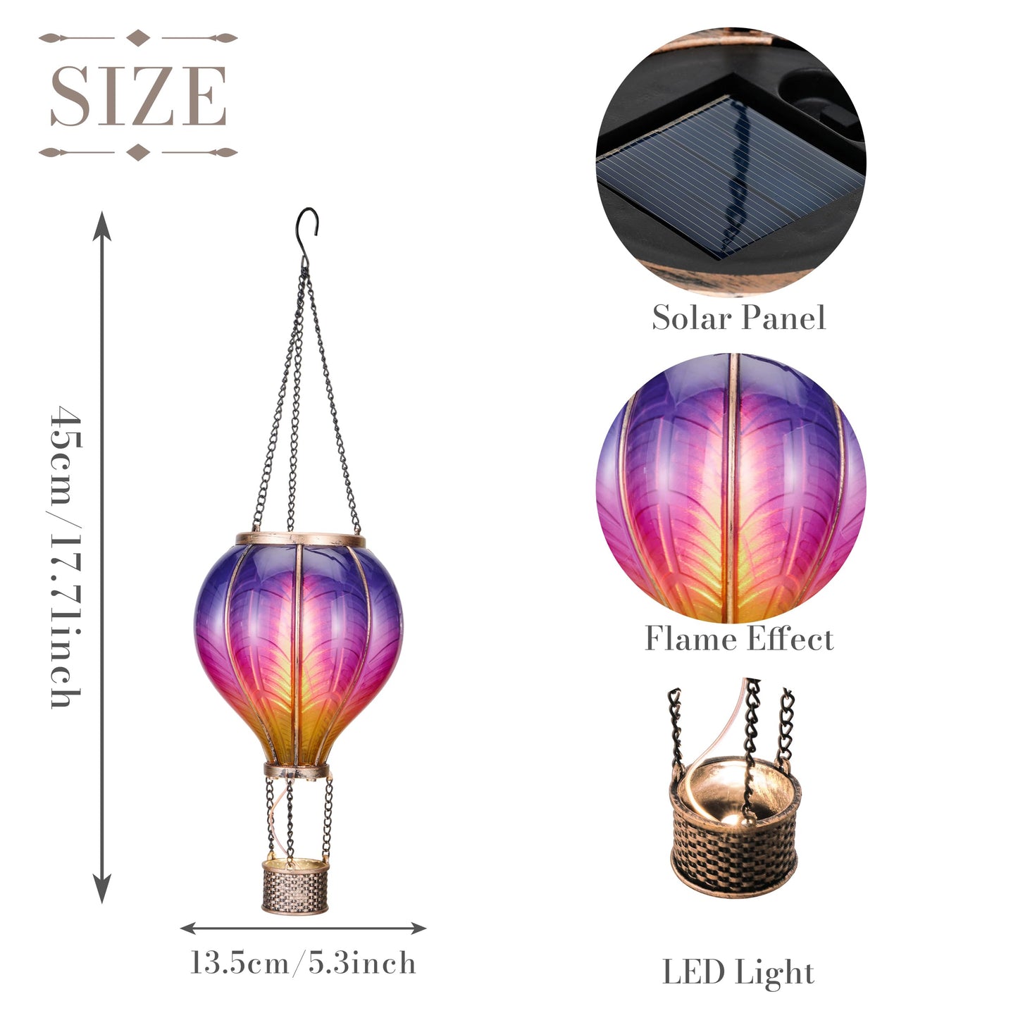 TeresaS Collections Hot Air Balloon Solar Lantern For Garden Decor  Flickering Flame Hanging Solar Light For Outdoor  Purple & Pink Plastic Lamp For Yard Tree Gift For Mom