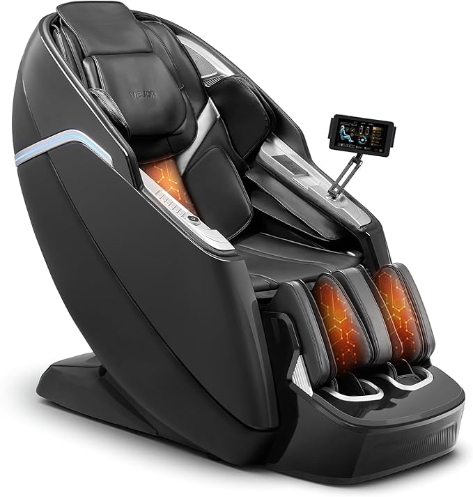VEVOR 4D+3D Full Body Massage Chair - SL Track, AI Voice Control, Electric Extendable Footrest, Yoga Stretch, TFT Touchscr...