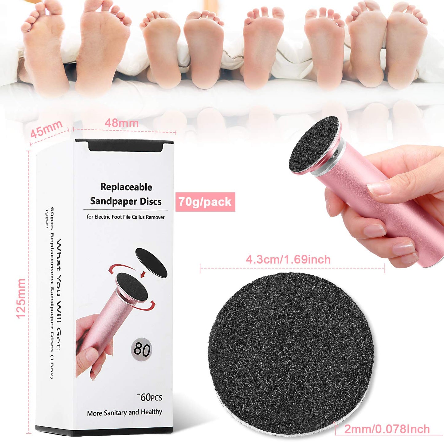 120 Pieces Replacement Sandpaper Discs for Electric Foot File Adjustable Speed Callus Remover Tool Sandpaper Pad Disks Replaceab