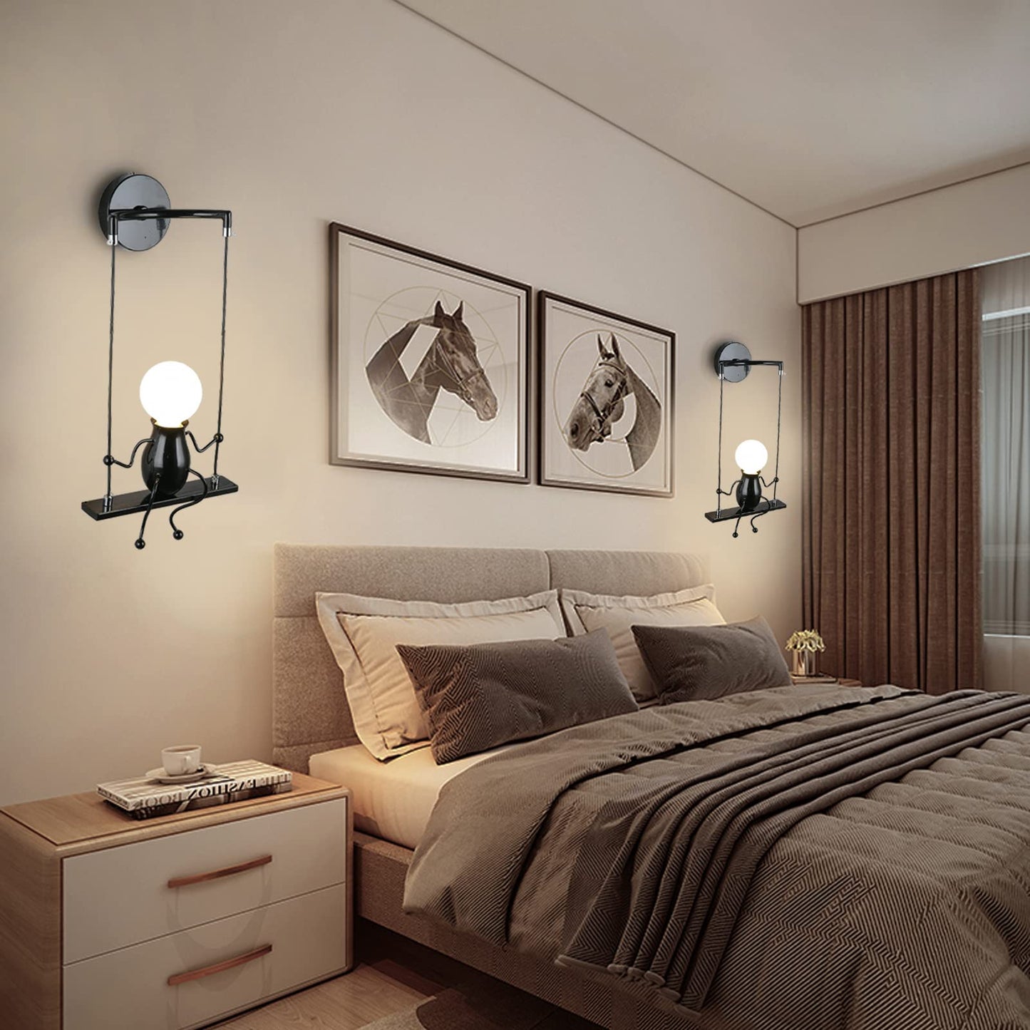 SOUTHPO Wall Light Fixture LED Swing Lamp Mini Doll Design Adjustable Black 1×E26 for Bedroom Decor