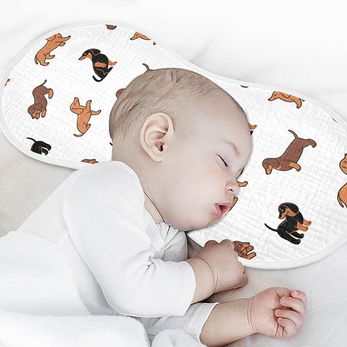 Muslin Baby Burp Cloths Set of 1, Soft Absorbent Cute Dogs Dachshunds Muslin Washcloths, Bibs, Face Towel for Newborn Boys Girls, 22 x 11 Inch