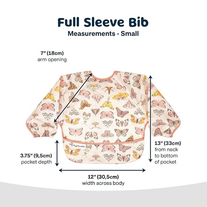 Tiny Twinkle Long Sleeve Bib for Babies & Toddlers – Waterproof Smock Bib for Eating – Machine Washable & Mess-Proof, Baby Feeding Essential & Shower Must-Have(Flutter, 6–24M)