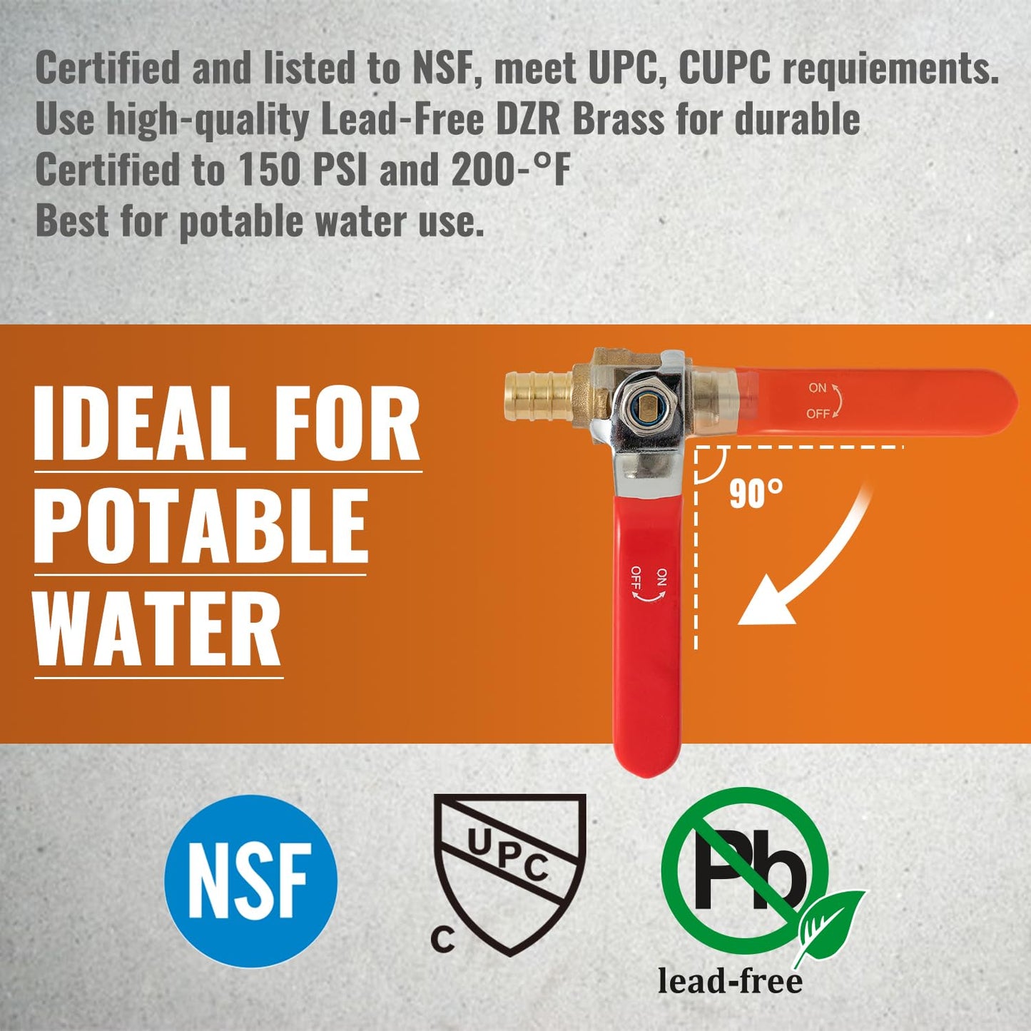 SUNGATOR 10-Pack Pex Ball Valve 1/2 Inch, Full Port 1/4 Turn Crimp 1/2" Pex Shut Off Valve for Hot and Cold Water, UPC Certified