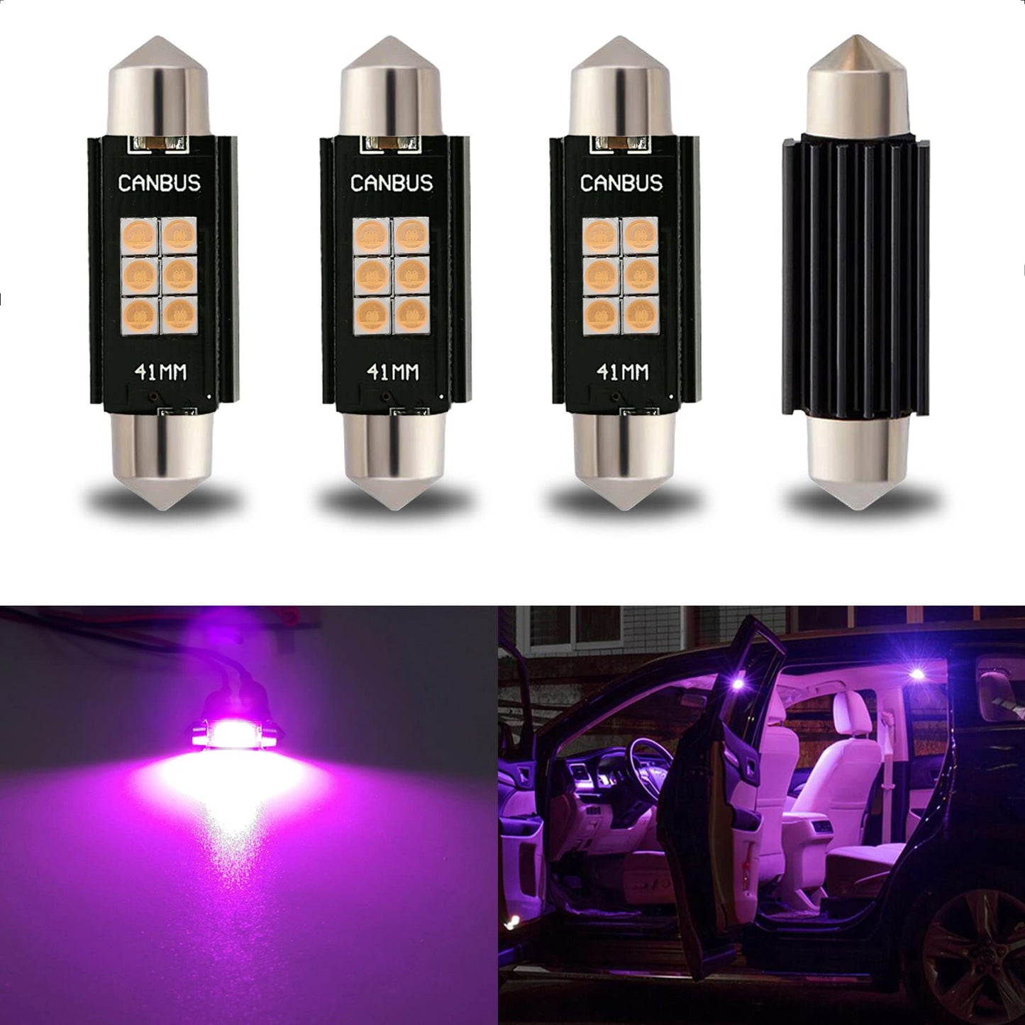 iBrightstar 211-2 212-2 578 Festoon LED Bulbs 41mm Purple for Interior Map Dome Lights and License Plate, Error Free