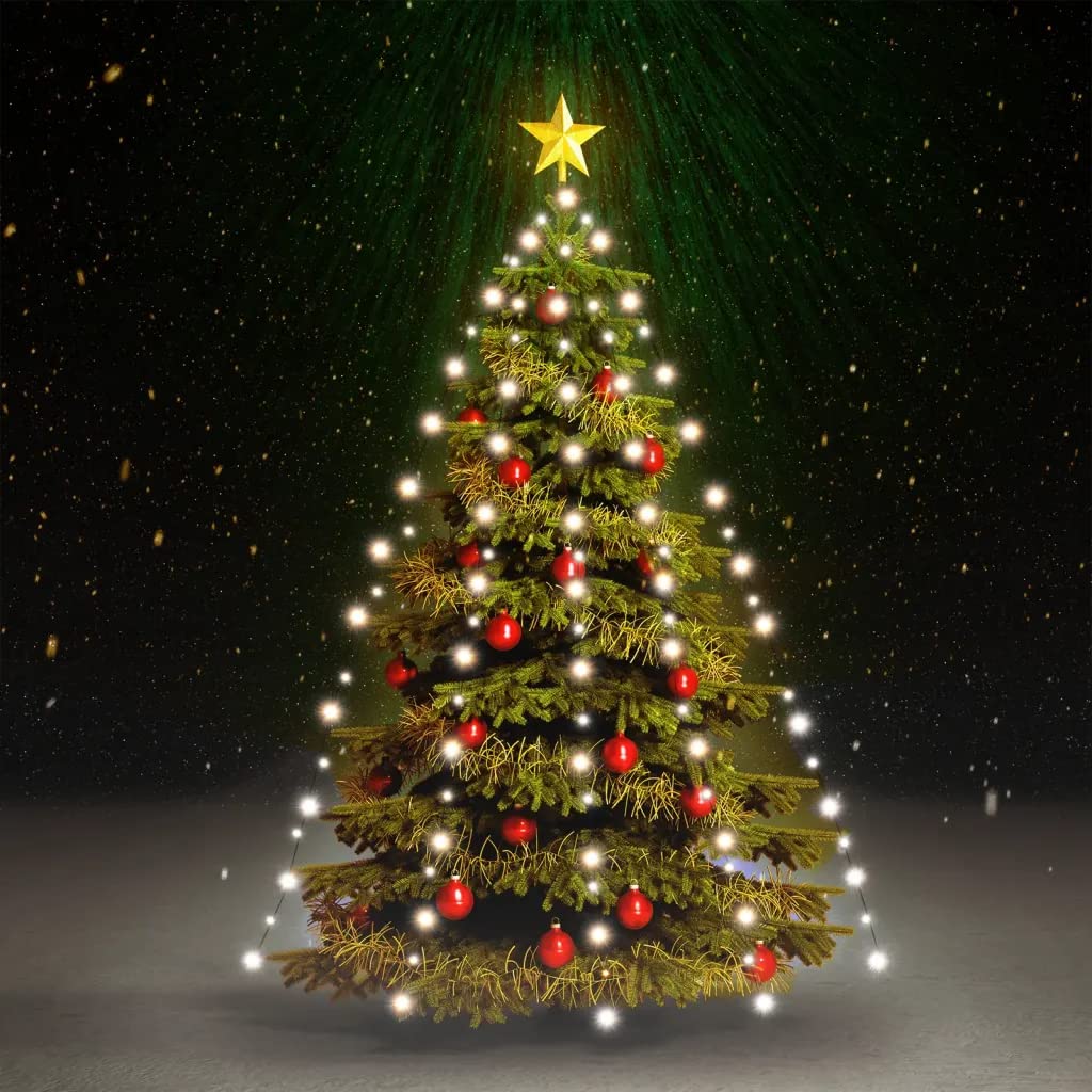 vidaXL LED Christmas Tree Net Lights - 210 Cold White LEDs, Water Resistant, 82.7in Height, 16.4 Extension Cable