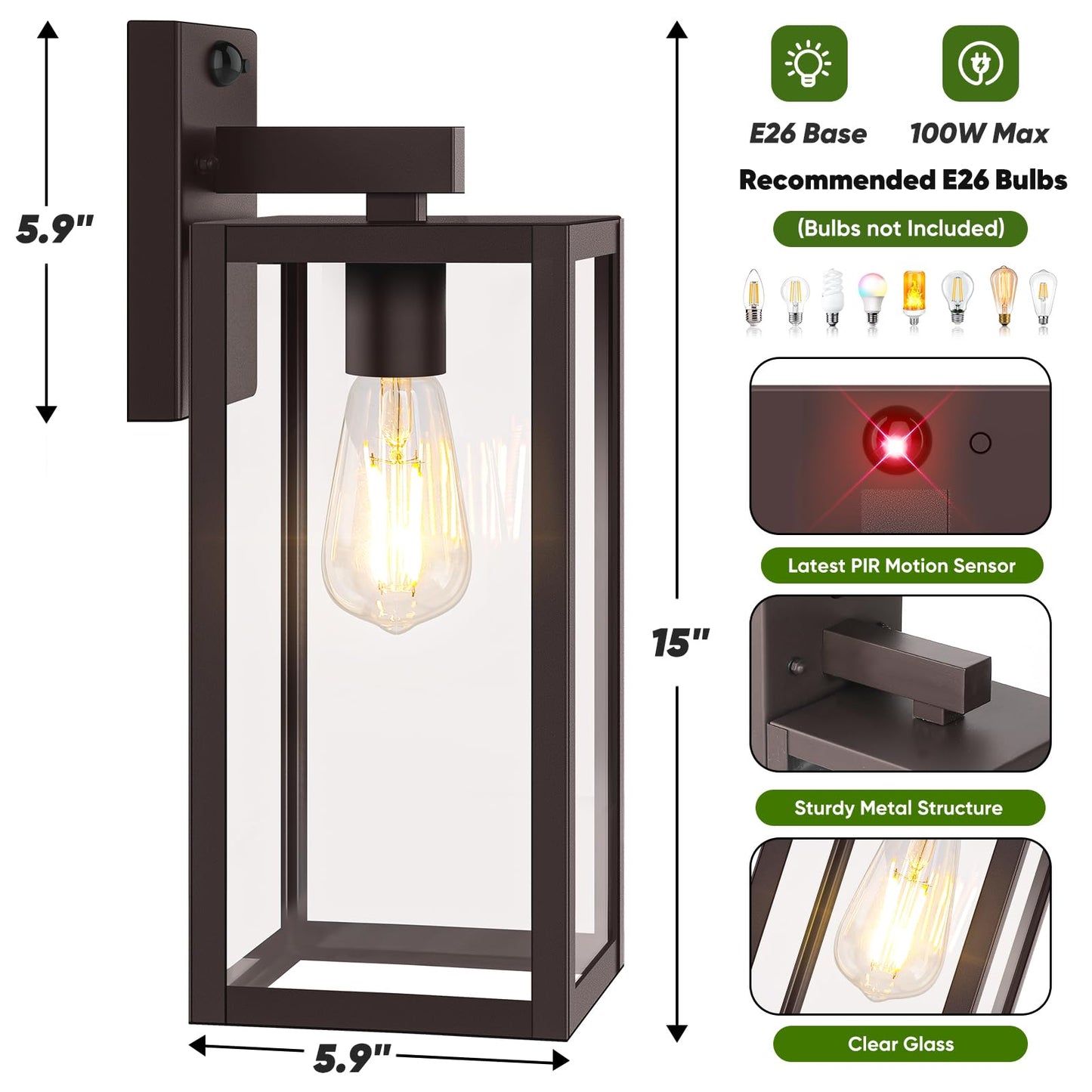 Beslowe Upgraded Motion Sensor Outdoor Wall Lights  15  Dusk To Dawn Porch Lights Outdoor Wall Sconce Lanterns  3 Lighting Modes Exterior Lighting Fixtures  Brown Outside Lights For House  2-Pack