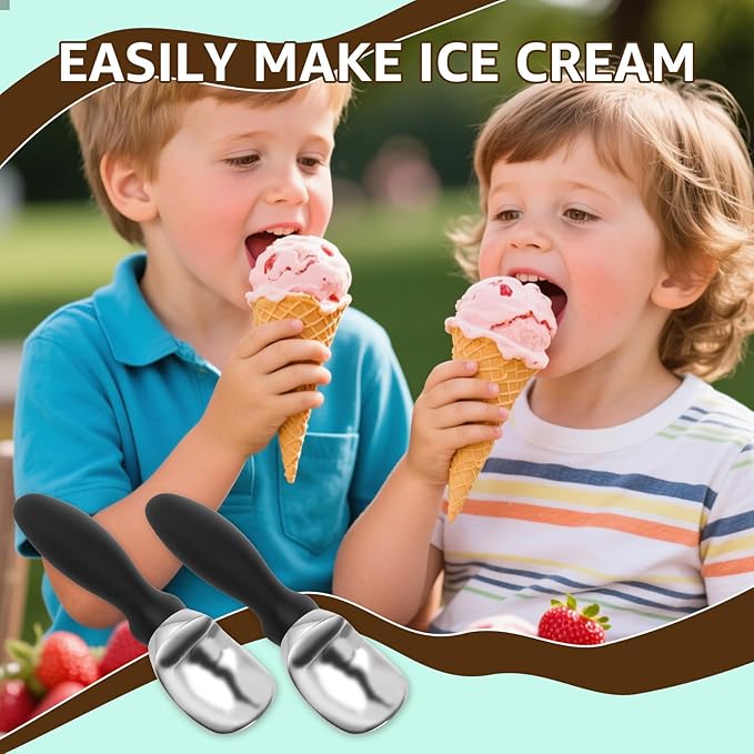 2Pcs Ice Cream Scoop with Ergonomic Soft Grip Handle Professional Ice Cream Scooper Multifunctional Cookie Scoop for Cookie Dough Gelato Sorbet Black