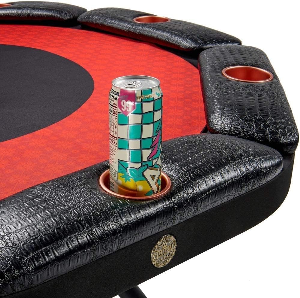 Triton Foldable Poker Table with 8 Chairs - Premium Soft-Padded Armrest, Individual Cup Holders, Portable Mat- Crafted with Durable Materials, Long-Lasting Poker Table for 8 Players