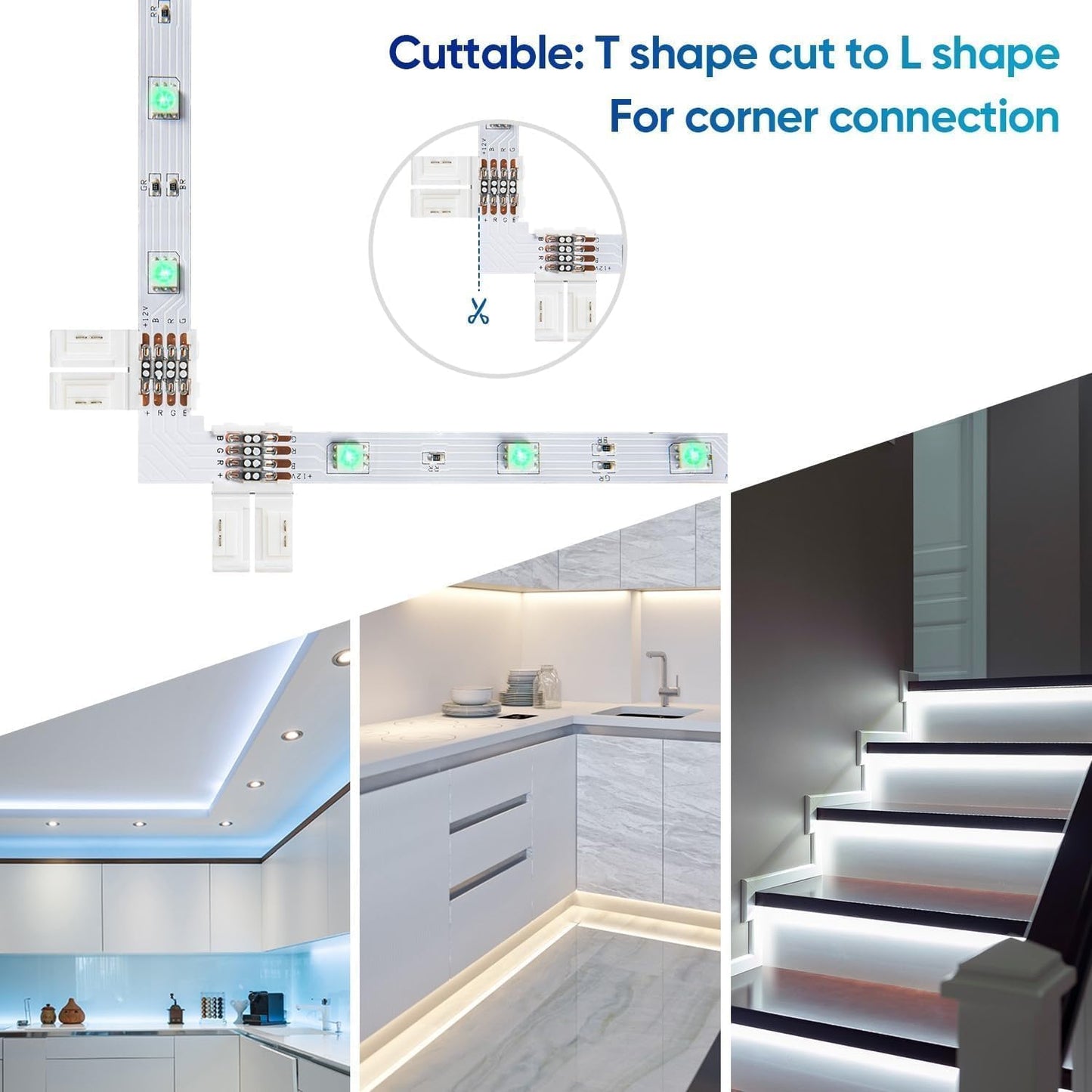 Sunity 20Pcs 4-Pin LED Light Strip Connectors Set, T-Shape Clips, PBT Material, White, Model S-SC-820
