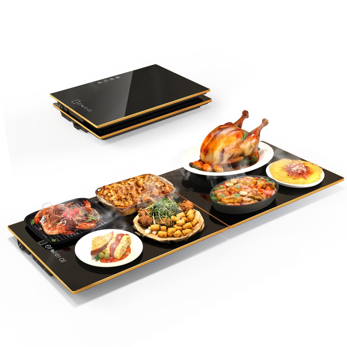 CedarAce Food Warmers for Parties Buffet, （31.5"x12"） Assemblable Stackable Electric Warming Tray with 8-Level Temperature Adjustment and 8-Hour Timer, Upgraded Desktop-Protecting Food Warming Mat