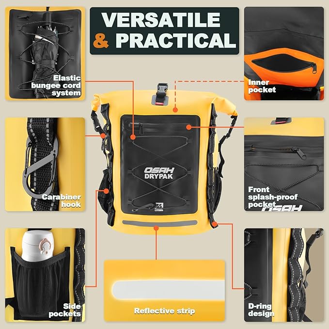 Waterproof Backpack Dry Bag 35L/55L – Heavy Duty Roll-Top Hiking Backpack Sack Keeps Gear Dry for Travel, Kayaking, Boating, Camping, Rafting and Fishing