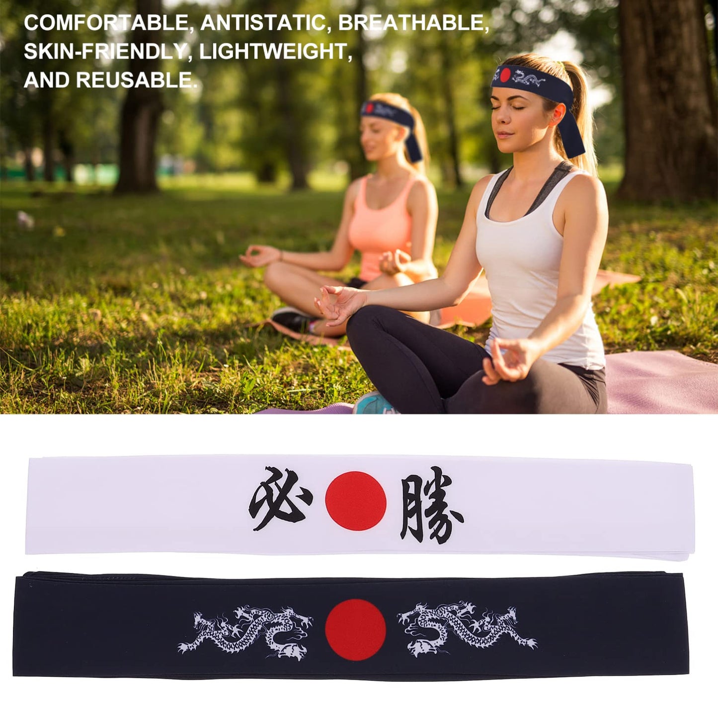 Uonlytech Japanese Headband 2pcs Bushido Headband Fitness Costume Cotton Curls Sports
