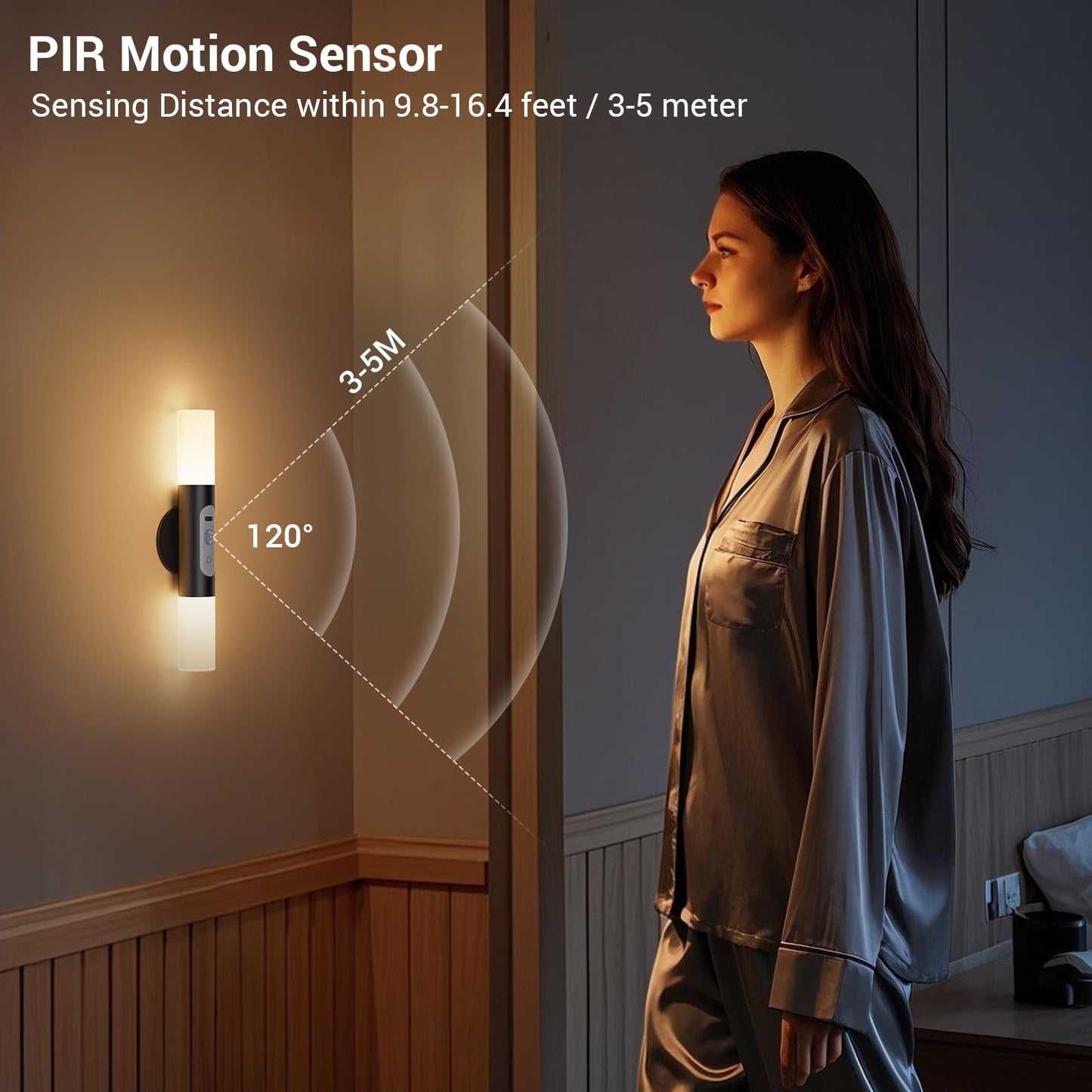 Hensam Motion Sensor Wall Lights, LED Rechargeable Sconces, Black, 2 Pack, Model CL-K67-A-Black-DE