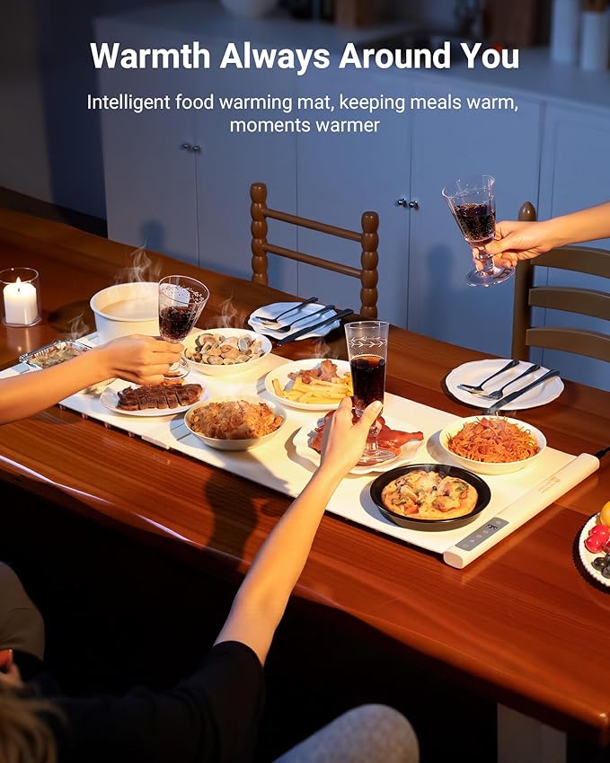 38"x16" Warming Mat for Food Extra Large, Extendable Food Warming Mat, Electric Warming Tray for Buffets Party with 7 Adjustable Temperature, 6 Timer, Silicone Food Warmer for Parties Home Countertop