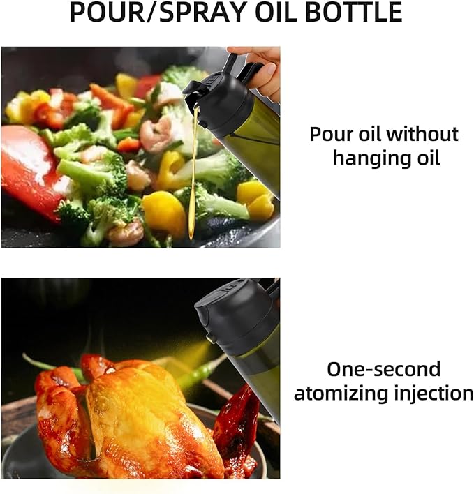 Aovdy Olive Oil Sprayer for Cooking, 2 In 1 Glass Oil Dispenser 16oz- 470ml Premium Spray Bottle for Kitchen Gadgets and Air Fryer Accessories, Salad, BBQ - 2PCS Dark Green