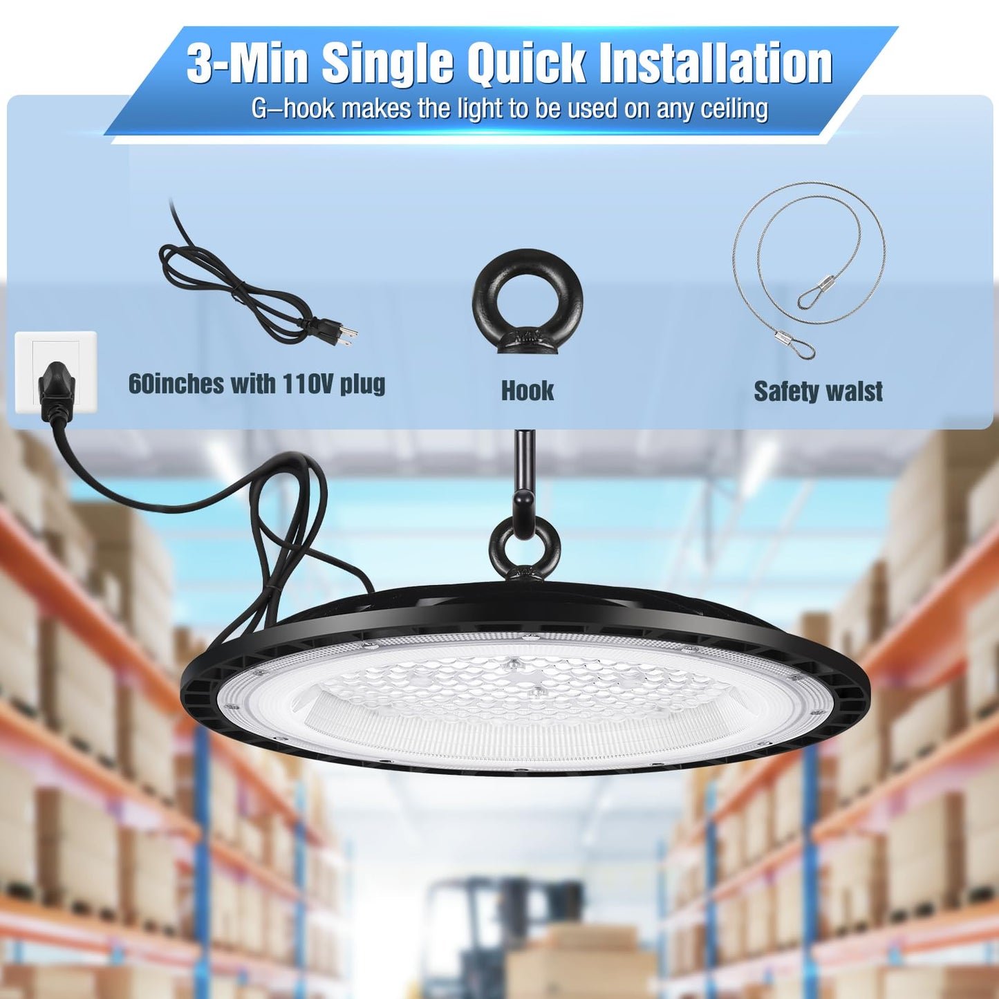 Yanycn 6 Pack 240W Ufo Led High Bay Light Fixture 120Vac 40000Lm 5000K Daylight Commercial Shop Bay Lighting [1050W Mh/Hps Equiv.] Us Plug Area Lighting For Warehouse/Barn/Gym/Factory/Workshop