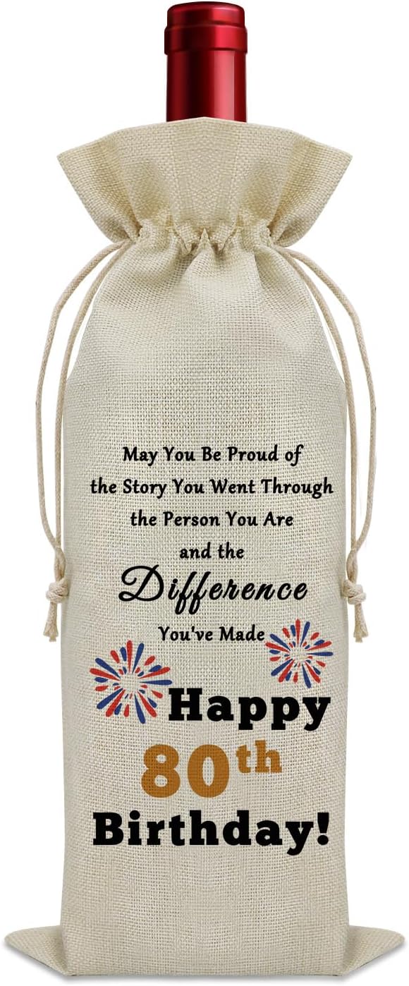 Sazuwu 80th Birthday Gifts for Women Men Wine Bag Birthday Gifts for 80 Years Old Inspirational Birthday Quotes Wine Accessories Gifts for Wine Lovers Gifts for Someone Born in 1944 Turning 80 Gifts