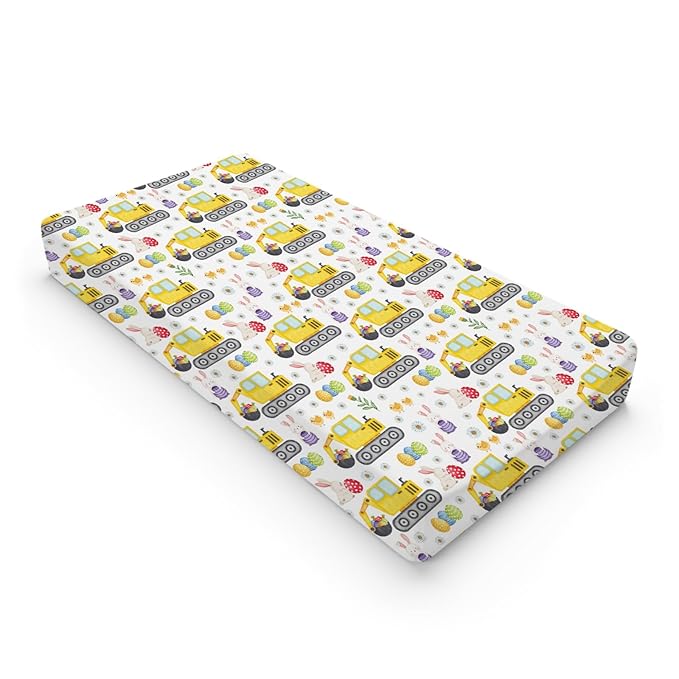 Easter Construction Trucks Changing Pad Cover Colorful Bunny Eggs Chicks Spring Floral Unisex Diaper Change Table Sheets for Boy Girl Soft Breathable Stretch Fitted Changing Pad Table Mats 32''x16''