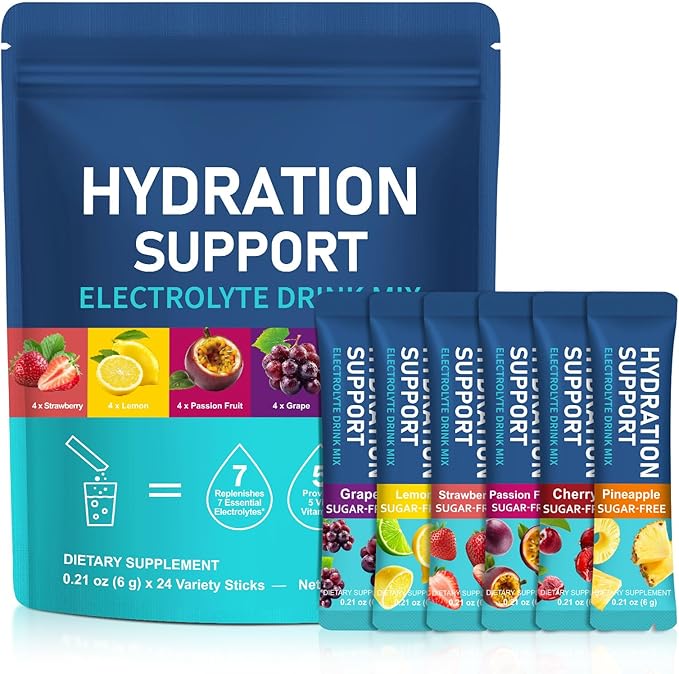 Zero Sugar Electrolyte Hydration Powder Variety Pack – Single-Serve Stick Packs for Keto & Low Carb – 6 Natural Fruit Flav...