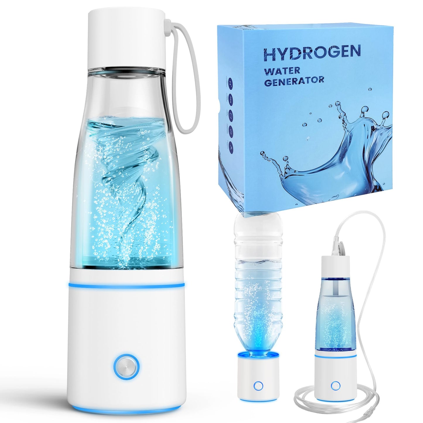 5000PPB Hydrogen Water Bottle Generator 3 in 1 Hydrogen Water Generator Machine with SPE & PEM Technology Portable Hydrogenated Water Bottle Inhalation for Healthy Hydration/White