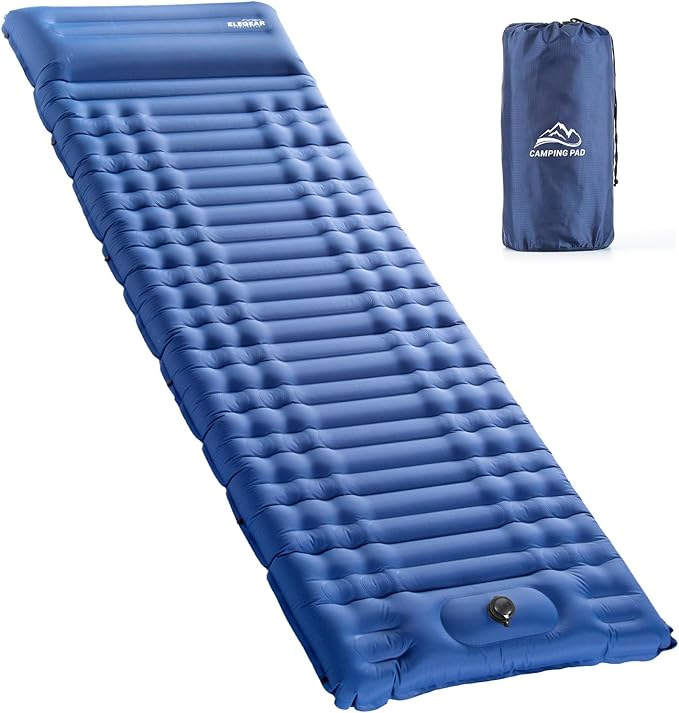 Elegear Self Inflating Sleeping Pad for Camping, 4" Ultra-Thick Camping Mattress Pad with Pillow Built-in Foot Pump, Portable Sleeping Mat for Backpacking, Hiking, Tent