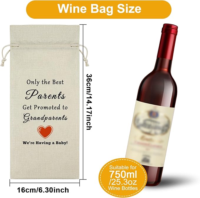 Sazuwu Promoted to Grandparents Gifts Wine Bag Pregnancy Reveal Gifts for New Grandparents First Time Grandparents Gifts Wine Bottle Decoration Bag New Grandma and Grandpa Gifts from Daughter
