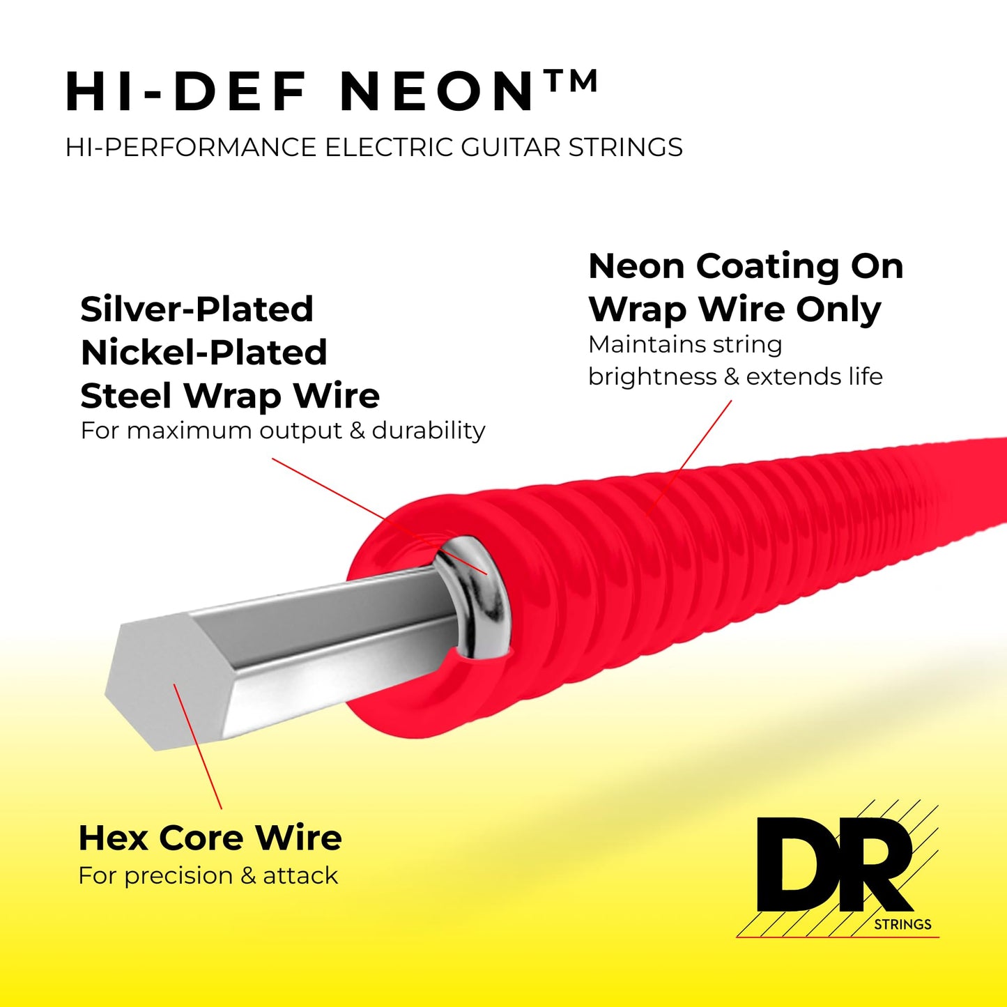 Dr Nre10 Strings Hi-Def Neon Red Electric Medium