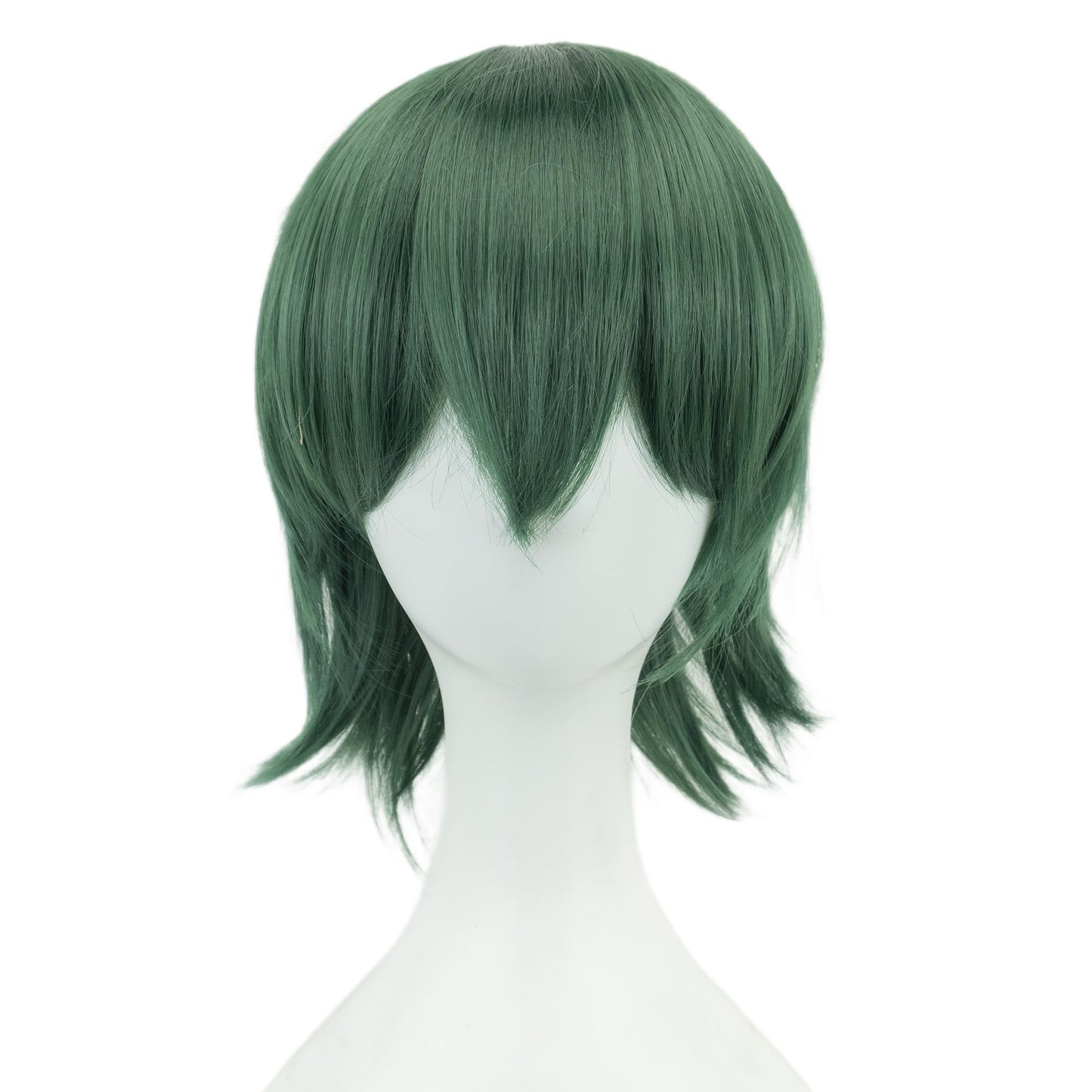 12 Inches Unisex Short Cosplay Hair Party BOB Wig with Bangs Halloween Costume Wigs (Dark Green)