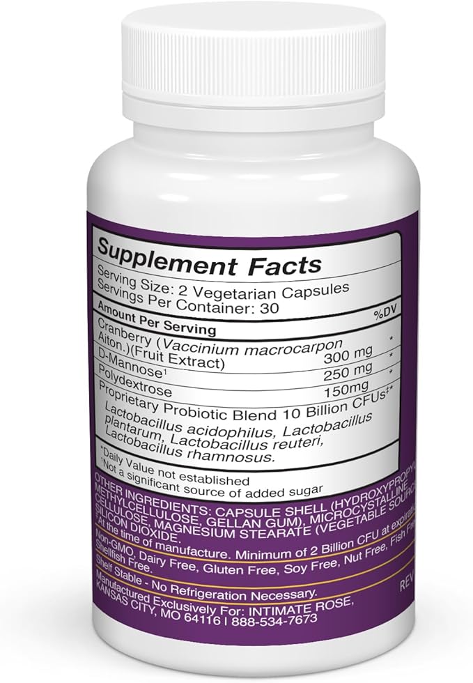 Complete Vaginal Probiotics for Women - w/Added Cranberry, D-mannose to Promote Urinary Tract, Bladder, Gut & Vaginal Health - pH Balance for Women - Support UTI, BV, YI - 60 Vegan Capsules
