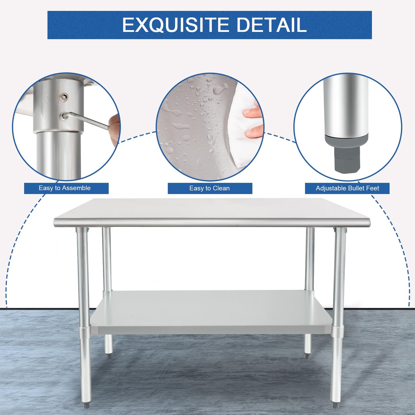 HARDURA Stainless Steel Table 30X36 Inches with Undershelf and Galvanized Legs NSF Heavy Duty Commercial Metel Table for Food Prep
