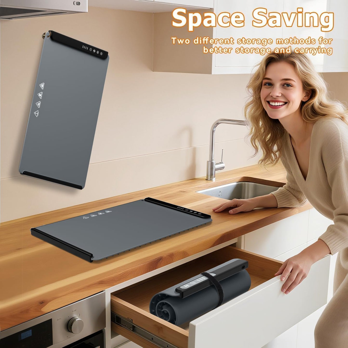 MealHelper Warming Mat for Food, Portable Food Warming Mat For Countertop, Full Surface Electric Warming Tray with Safety Lock, 4 Temp Levels & 6-Hour Timer for for Parties, Buffets & Home Use (Grey)