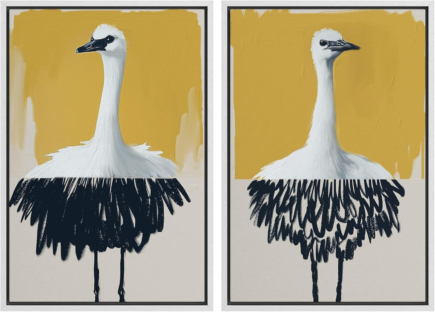 SIGNWIN Framed Canvas Print Wall Art Set Minimalist Crane Portrait Modern Bird Illustrations Modern Art Rustic Minimal for Living Room, Bedroom, Office - 24"x36"x2 White