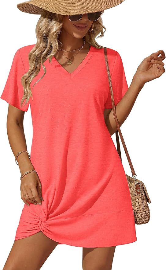 Ekouaer Women's Coverup Short Sleeve Swimsuit Cover Ups 2026 Summer Bathing Suit Cover Twisted Cover Up Dress S-2XL
