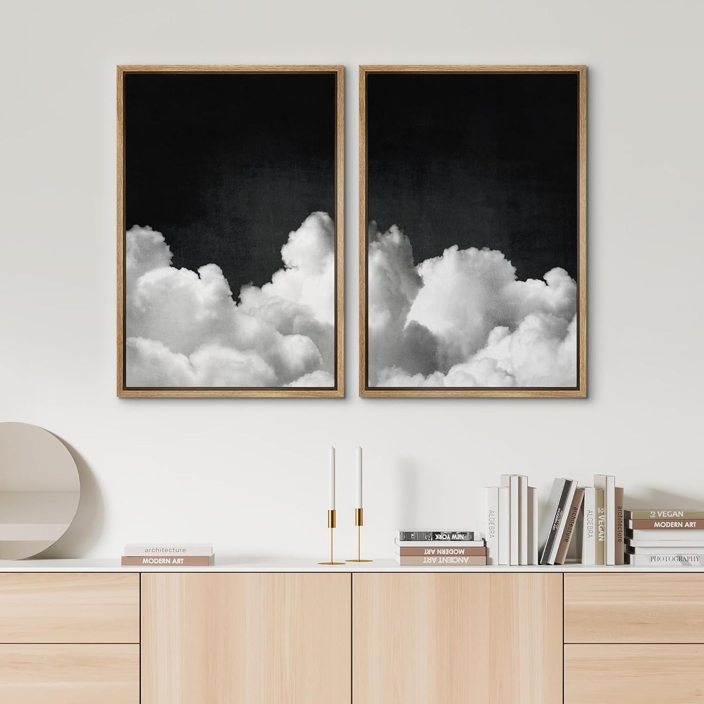 SIGNWIN Framed Canvas Print Wall Art Moody Black and White Cloud Illustrations Modern Art Decorative Contemporary for Living Room, Bedroom, Office - 24"x36"x2 Natural