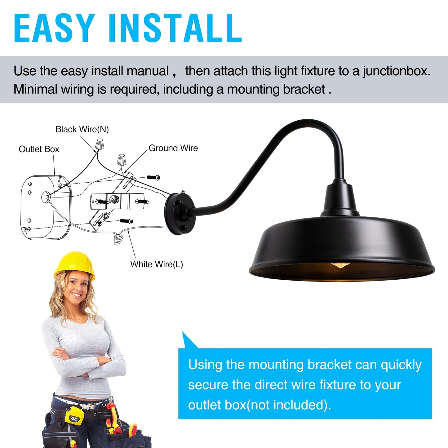Metojia Gooseneck Barn Light - 18 Black Metal Exterior Sconce With Dusk To Dawn Sensor For Porch, Garage, And Front Door