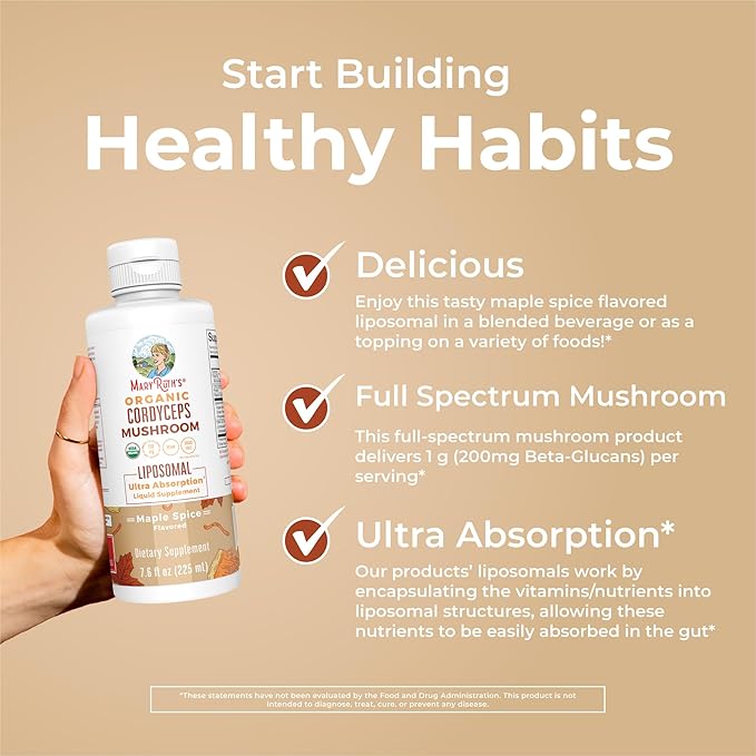 MaryRuth Organics Cordyceps Liposomal (Maple Spice) & Vitamin C (Citrus & Vanilla) | Clean Label Project Verified® | Vitamins for Immunity, Skin, & Overall Health | Vegan, Non-GMO, Gluten-Free