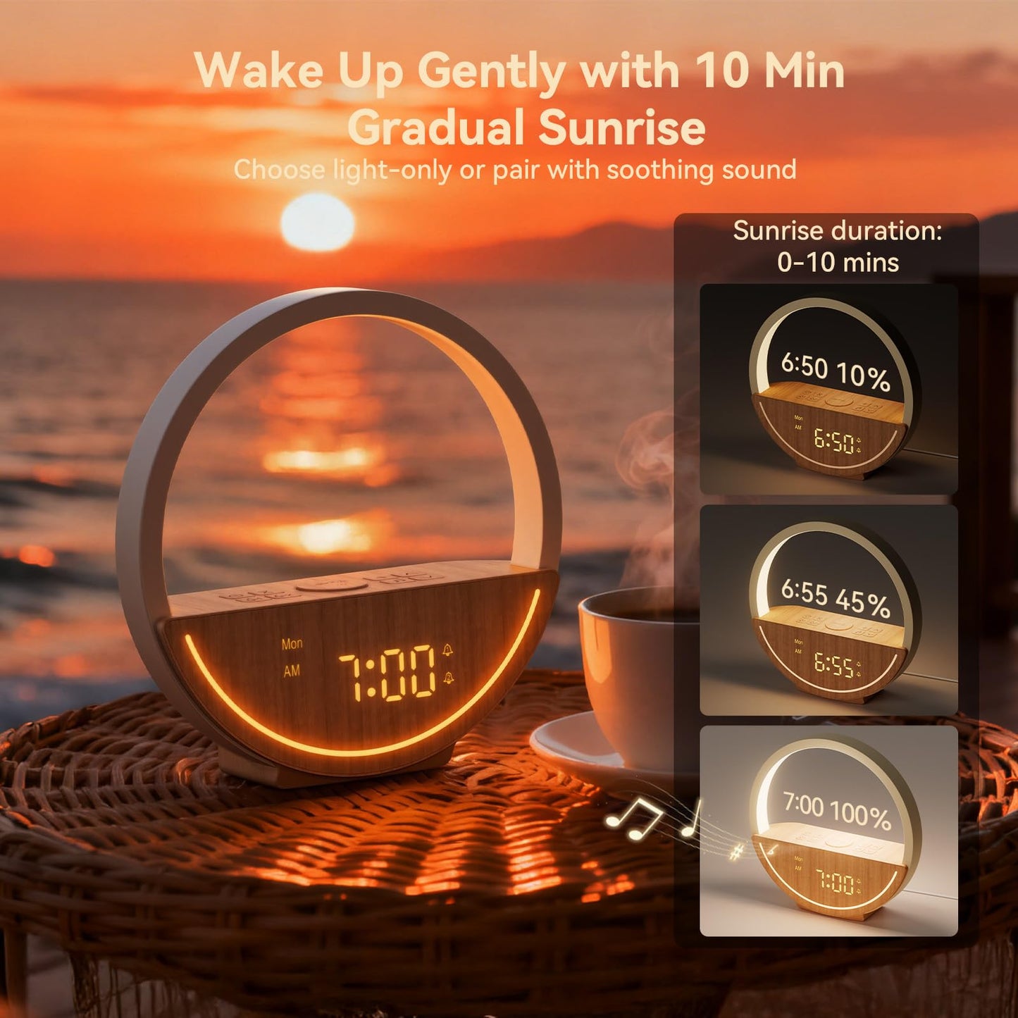 Vivilumens Sunrise Alarm Clock for Heavy Sleepers - Wake Up Light with Dawn Simulation, 20 Sleep Sounds, Dual Alarms Weekdays & Weekends, Sleep Aid, Touch Control Night Light, Ideal for Gifts