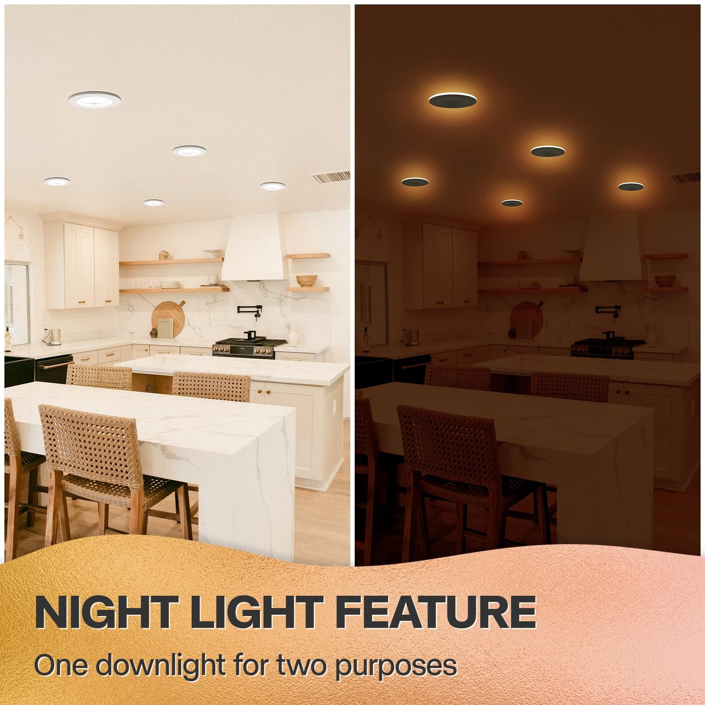 POWERASIA 12 Pack Black 5/6 Inch LED Can Lights with Night Light, 5CCT Retrofit Recessed Lighting Selectable 2700K-6000K Dimmable, 12W=75W, 1200LM Downlight with Metal Smooth Trim-ETL and Energy Star