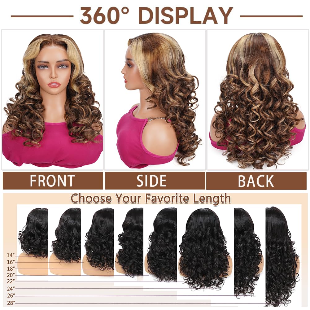 Ombre Highlight Lace Front Wigs Human Hair Honey Blonde 5x5 Pre Cut Lace Front Wigs Human Hair 5x5 HD Lace Closure Wigs For Wome